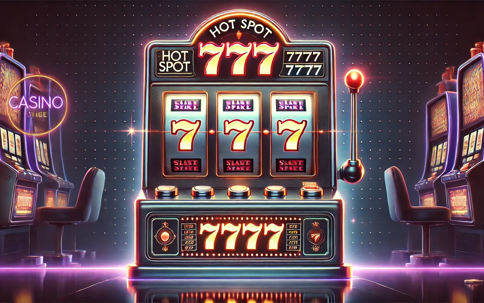 Tampilan video slot dengan reel, efek cahaya, dan simbol khusus